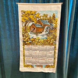 1974 Watermill Cloth Calendar on Wooden Dowel